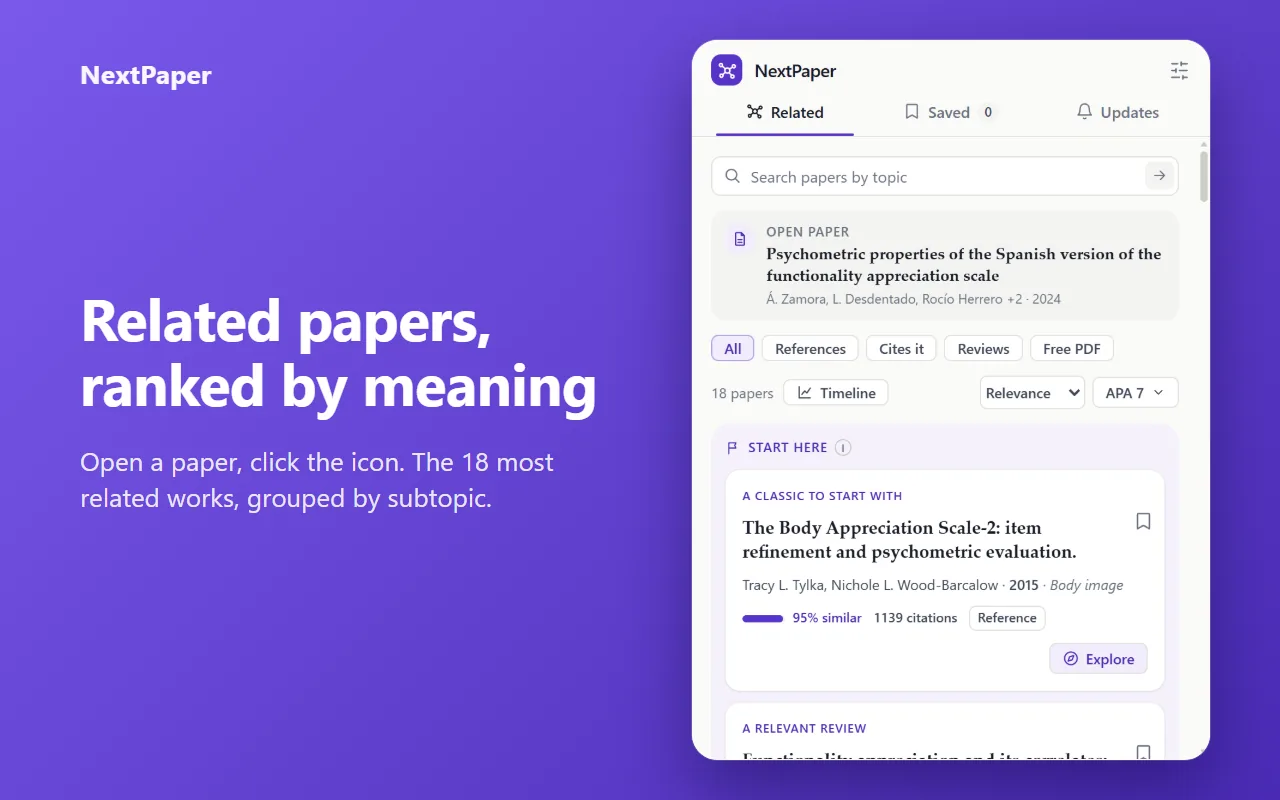 NextPaper: Related papers for the open article, with a “Start here” section.